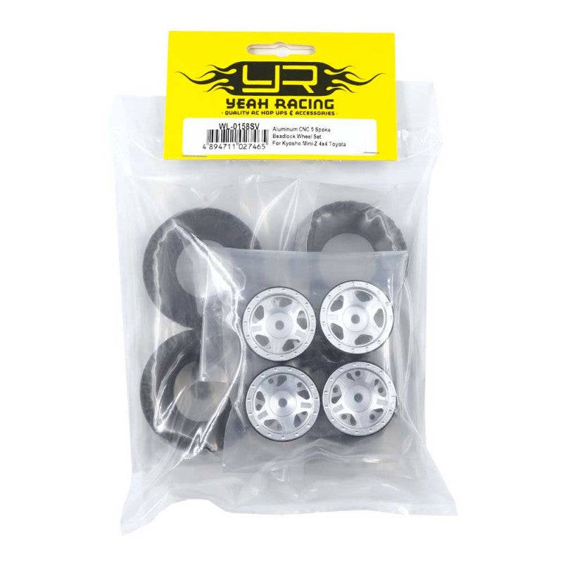Yeah Racing Aluminum CNC 5 Spoke Beadlock Wheel Set For Kyosho Mini-Z 4x4 Toyota Defender 90 WL-0158SV