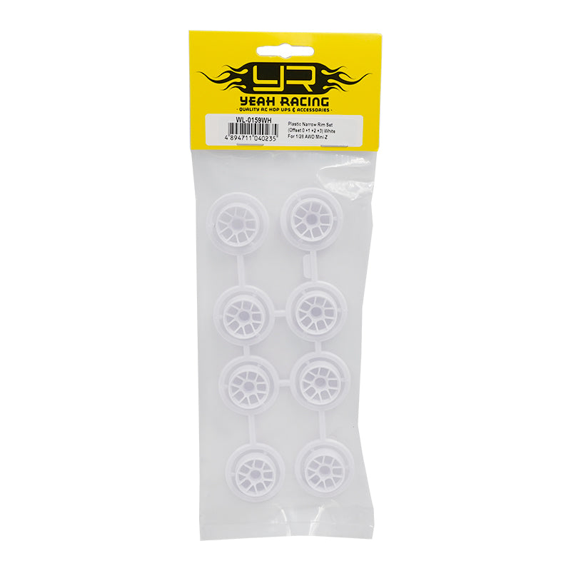 Yeah Racing Plastic Narrow Rim Set 8.5mm (Offset 0 +1 +2 +3) White For 1/28 RWD Mini-Z WL-0159WH