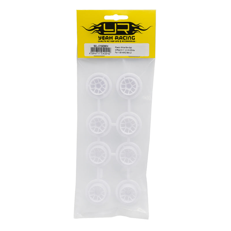 Yeah Racing Plastic Wide Rim Set 11mm (Offset 0 +1 +2 +3) White For 1/28 RWD Mini-Z WL-0160WH