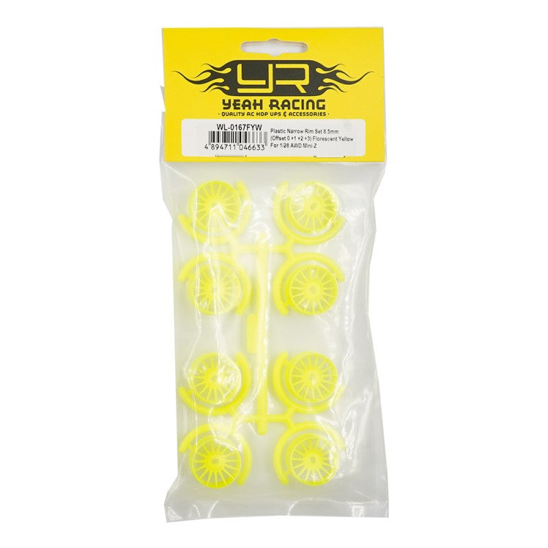 Yeah Racing Plastic Narrow Rim Set 8.5mm (Offset 0 +1 +2 +3) Florescent Yellow For 1/28 AWD Mini-Z  WL-0167FYW