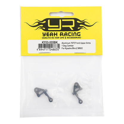 Yeah Racing Aluminum 7075 Front Upper Arms 1 Deg Camber For Kyosho Mini-Z MR03 KY03-005BK