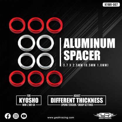 Yeah Racing Aluminum Spacer 3.7 x 2.5mm (0.5mm 1.0mm) 10pcs For Kyosho Mini-Z MR04 KYMR-007SV/RD  RWD