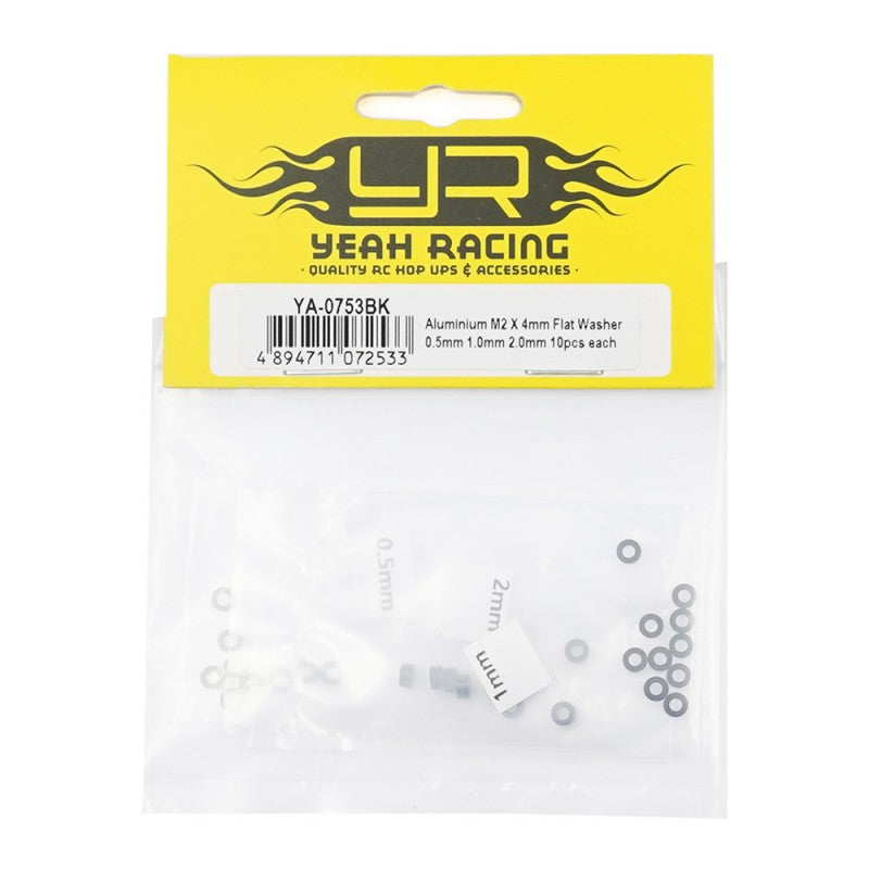 Yeah Racing Aluminium M2 X 4mm Flat Washer 0.5mm 1.0mm 2.0mm 10pcs each YA-0753BK YA0753BK