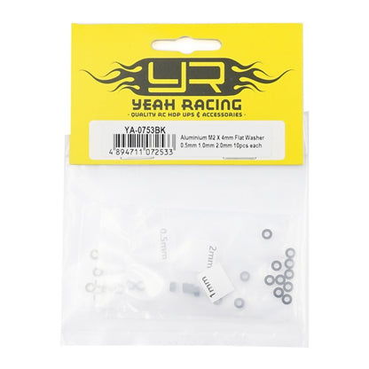 Yeah Racing Aluminium M2 X 4mm Flat Washer 0.5mm 1.0mm 2.0mm 10pcs each YA-0753BK YA0753BK
