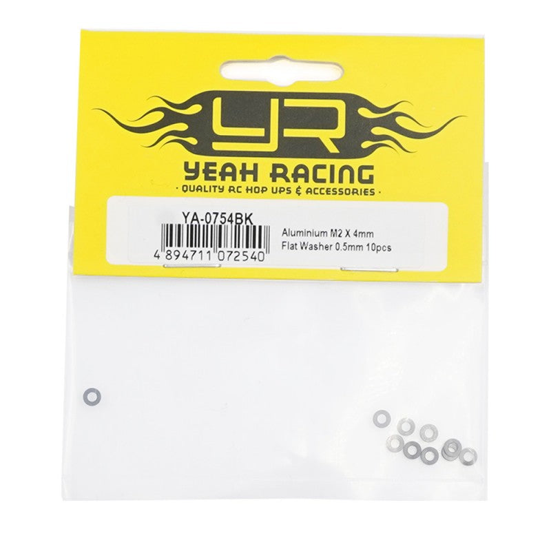Yeah Racing Aluminium M2 X 4mm Flat Washer 0.5mm 10pcs YA-0754BK