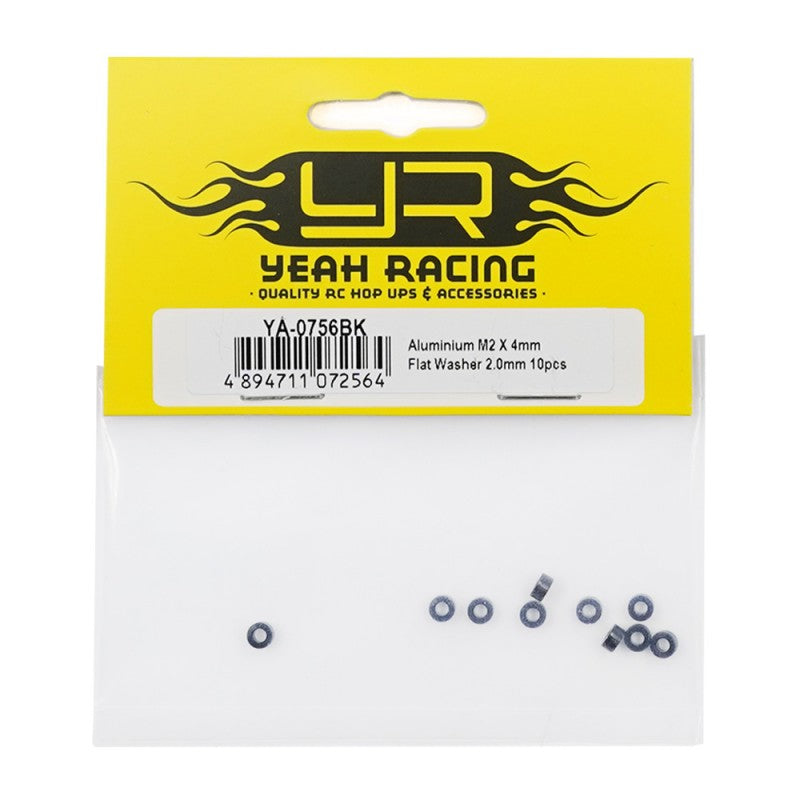 Yeah Racing Aluminium M2 X 4mm Flat Washer 2.0mm 10pcs YA-0756BK