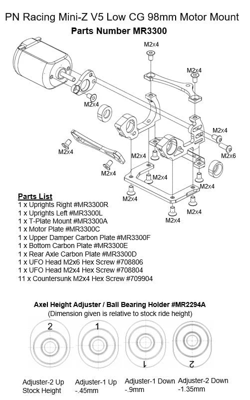 PN Racing Mini-Z V5 LCG 98mm Motor Mount (Blue) [PN Racing] MR3300B RWD