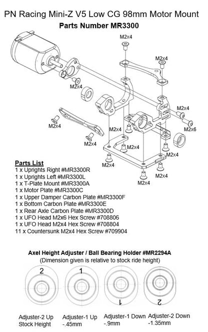 PN Racing Mini-Z V5 LCG 98mm Motor Mount (Blue) [PN Racing] MR3300B RWD